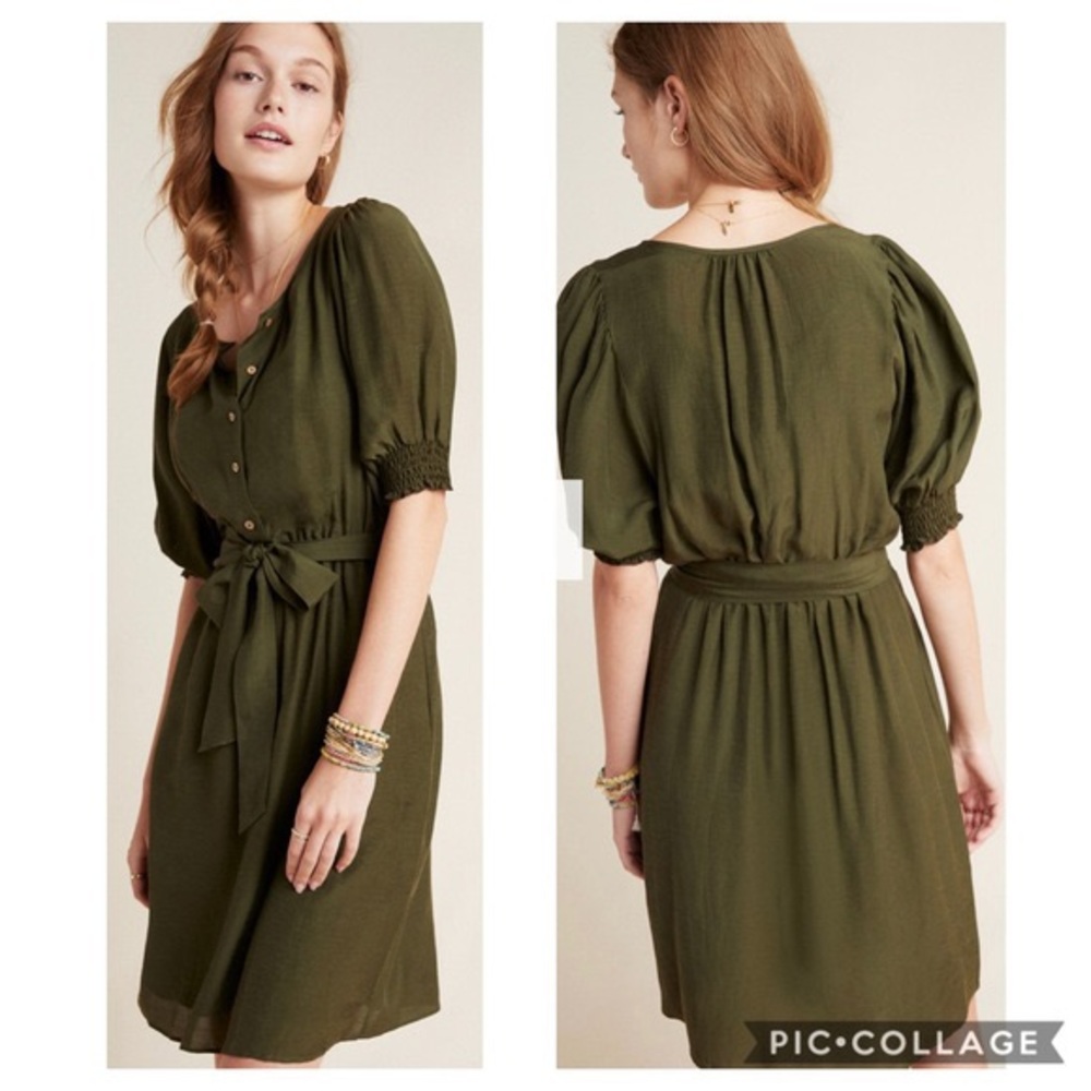 Anthropology Nicole Puff Sleeve Shirtdress Green